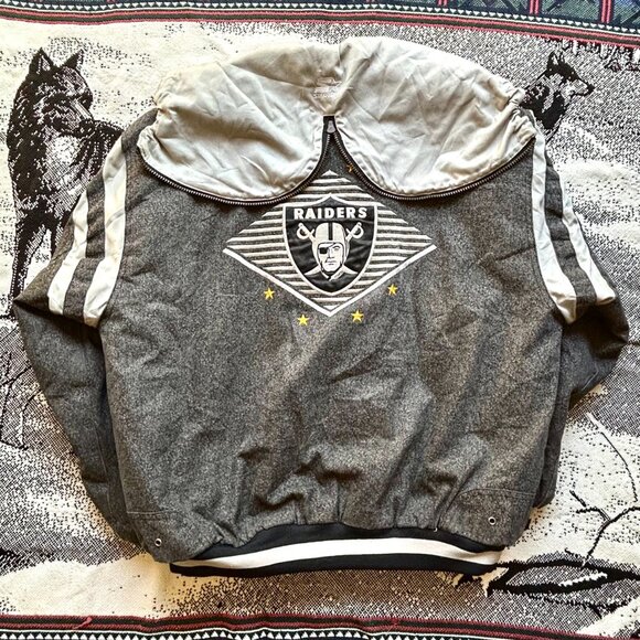 Vintage 1990s Los Angeles Raiders Starter Jacket - NFL AFC Gray Hooded Zip-Up - Picture 1 of 7